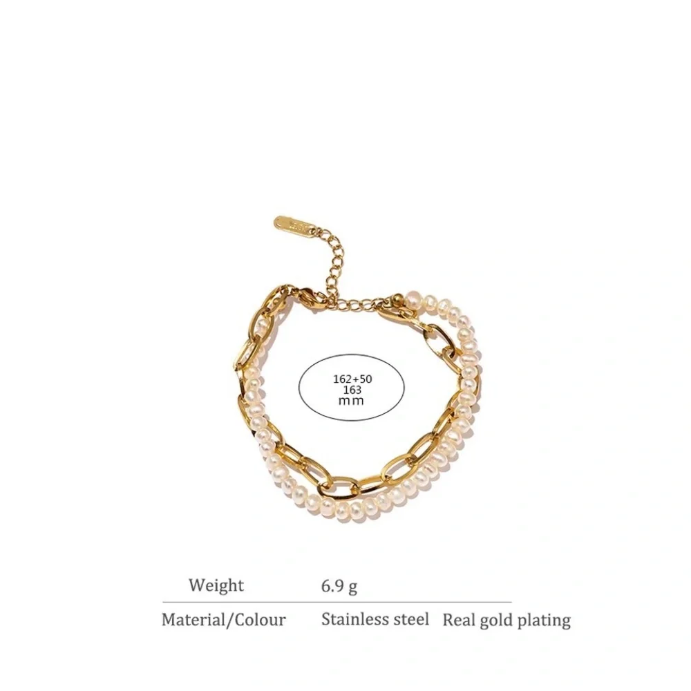 2in1 Zara Gold Genuine White Pearl Line 2-Linked Chained Bracelets